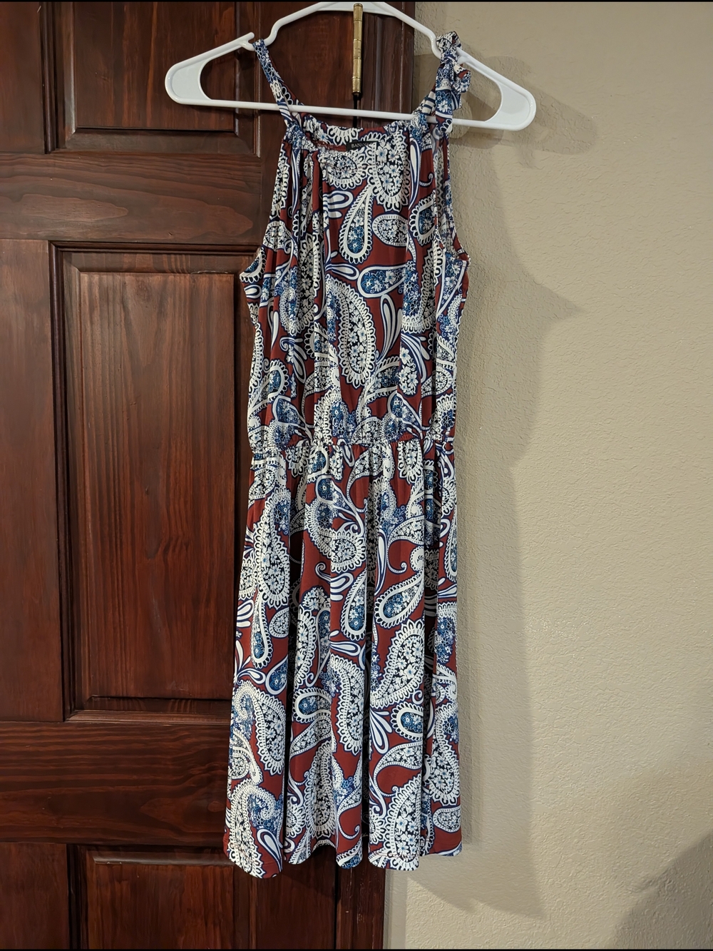 Banana Republic Red Paisley Halter Sundress with Blue and White Accents